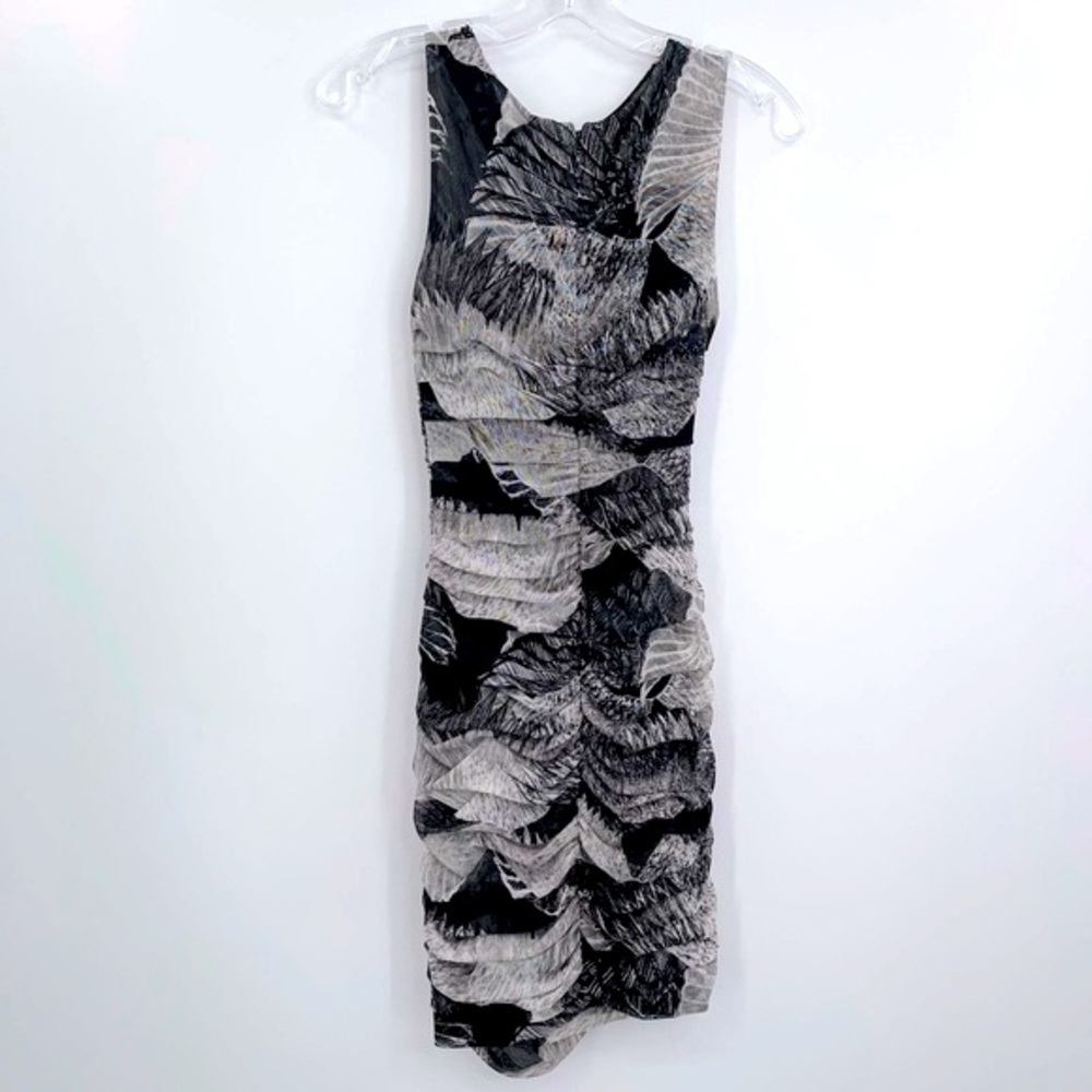 BCBGMaxAzria Roxanne Ruched Abstract Asymmetrical Dress - Picture 7 of 15